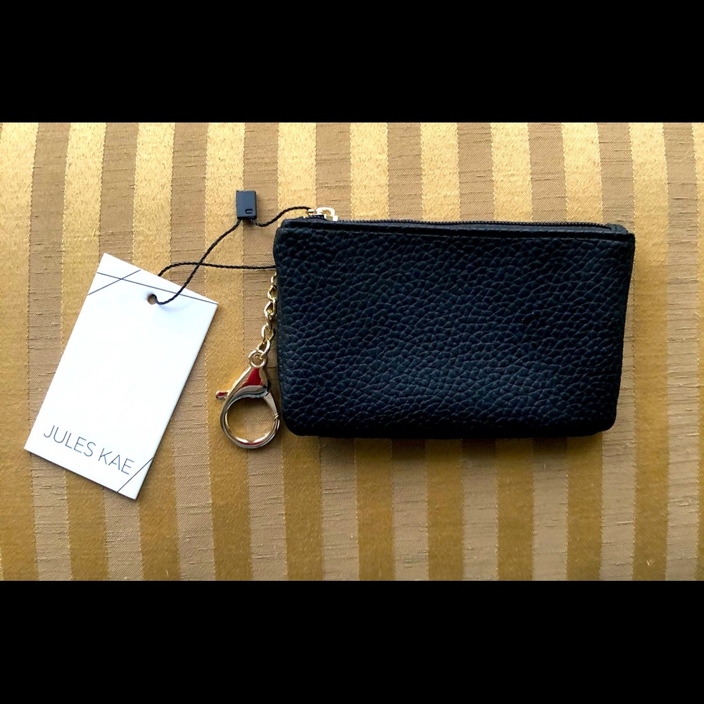 JULES KAE BLACK COIN/CARD POUCH W  GOLD KEYCHAIN